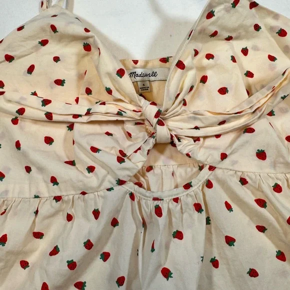 Madewell Worn-Once Women’s Adjustable Strawberry & Cream Top with Bow & Cutout - Picture 5 of 9